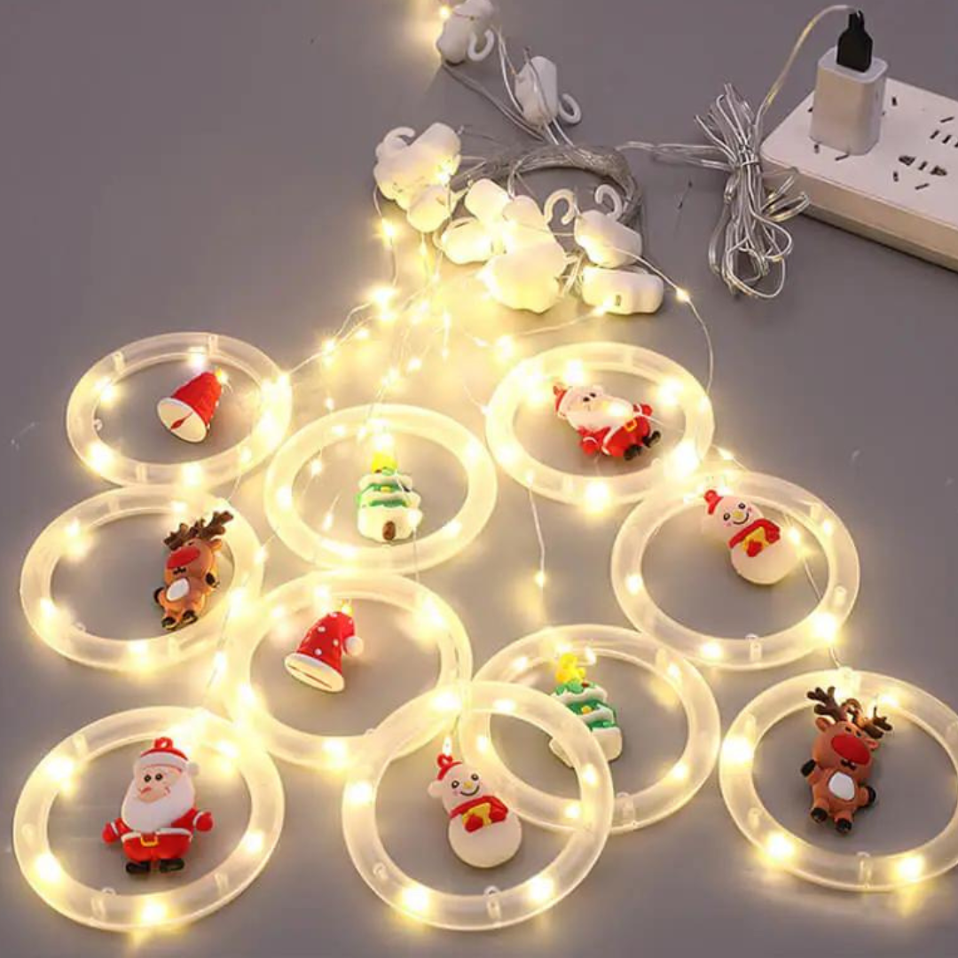 Corda de Luz LED Personagens Natalinos Enfeites e Decoração de Natal