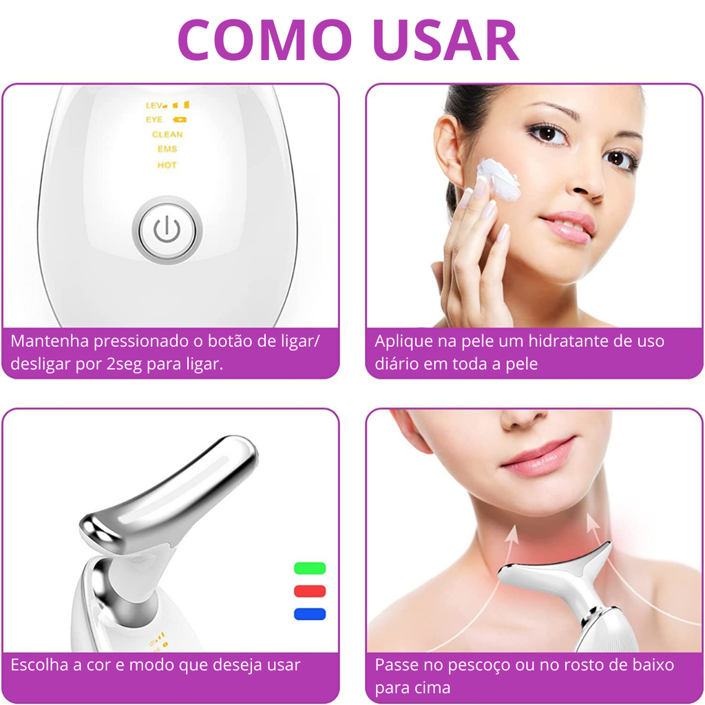 Massageador Facial com Fototerapia Anti-Rugas e Papadas