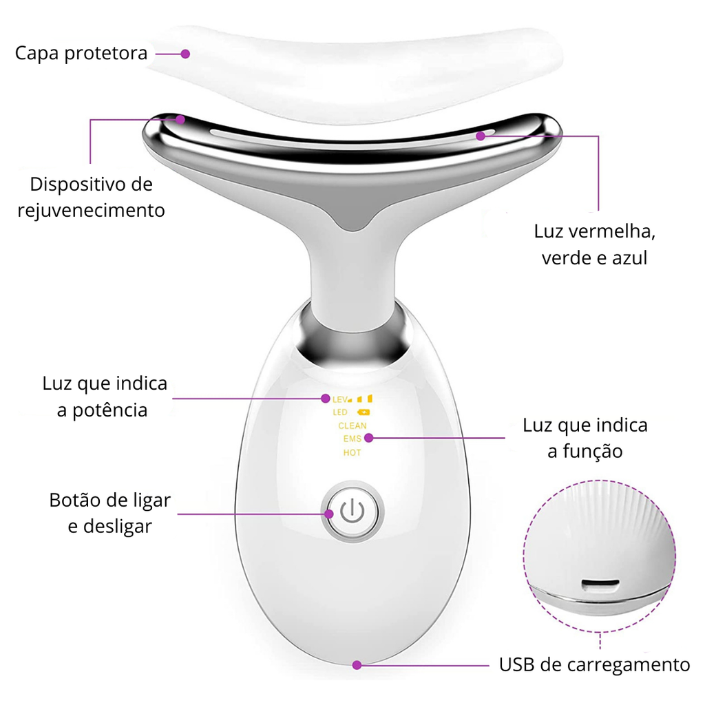 Massageador Facial com Fototerapia Anti-Rugas e Papadas