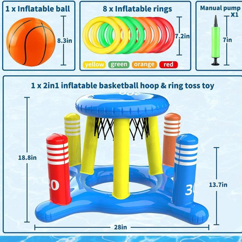 Kit Basquete Flutuante Brinquedo para Piscina Inflável 2 em 1