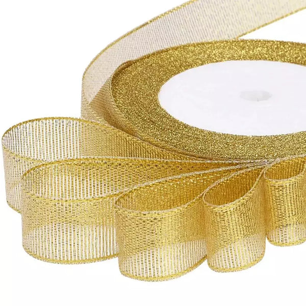 Fita Embrulho Decoração Árvore de Natal Dourado e Prata em Glitter