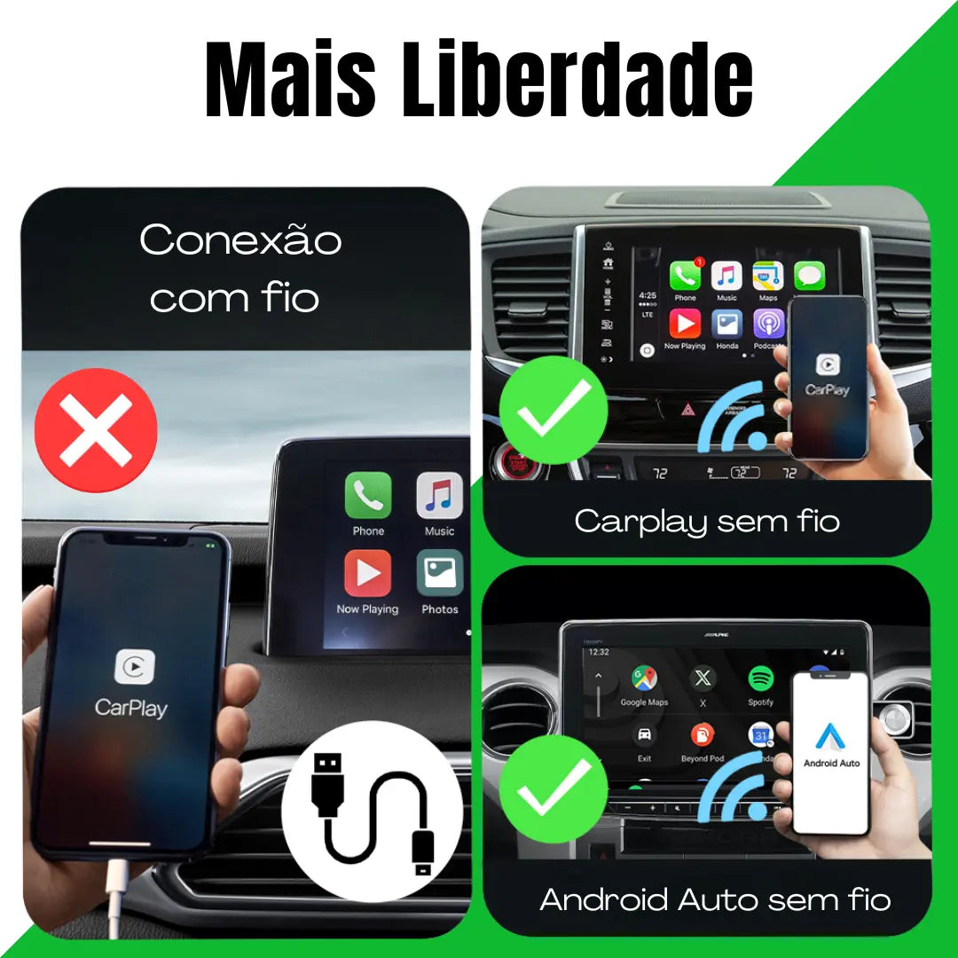 Mini Adaptador sem Fio CarPlay e Android Auto para Multimídia - Modelo Universal
