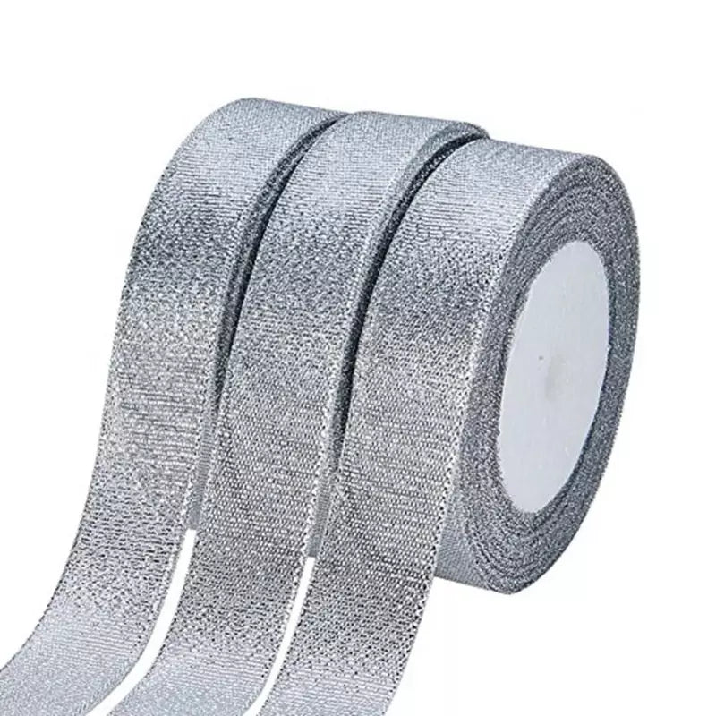 Fita Embrulho Decoração Árvore de Natal Dourado e Prata em Glitter