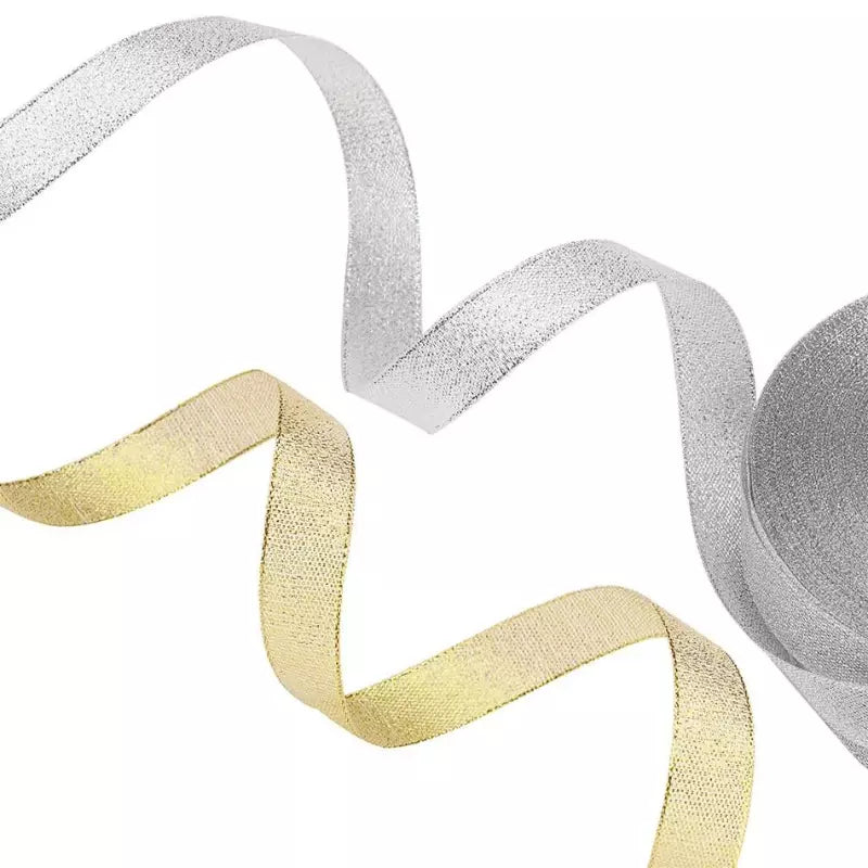 Fita Embrulho Decoração Árvore de Natal Dourado e Prata em Glitter