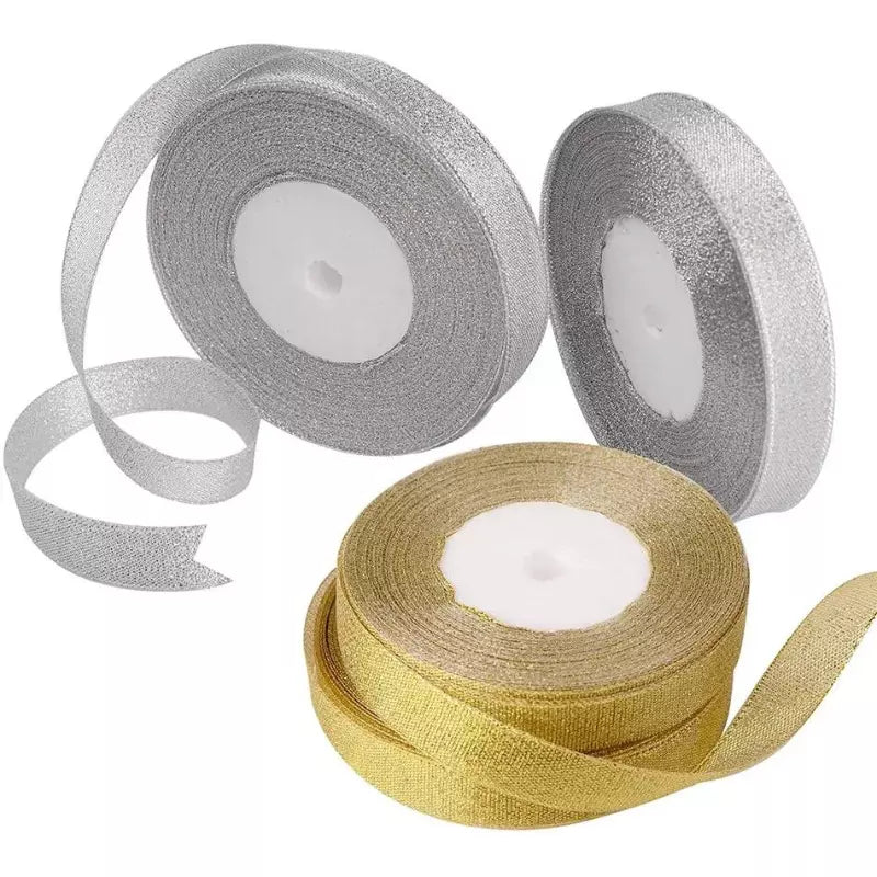 Fita Embrulho Decoração Árvore de Natal Dourado e Prata em Glitter