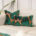 Capa de Almofada para Sofá Aveludada e Bordada - Almofada Cerceta