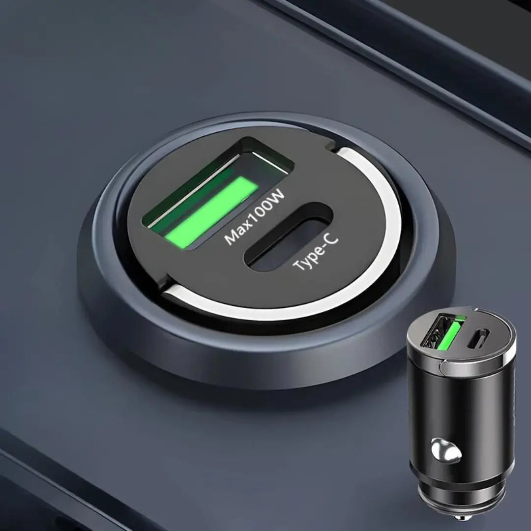 Carregador de Celular para Carro Universal 100W Turbo Com 2 Entradas - Usb e Usb-C