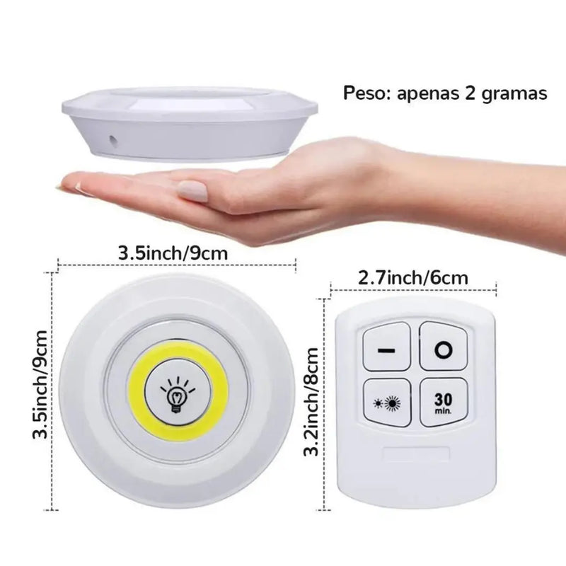 Kit 3 Luminárias Spot Sobrepor LED Sem Fio com Controle Remoto