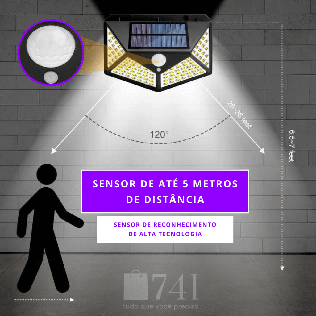 Arandela Refletor Solar LED com Sensor de Presença para Iluminação Externa - SolarEco