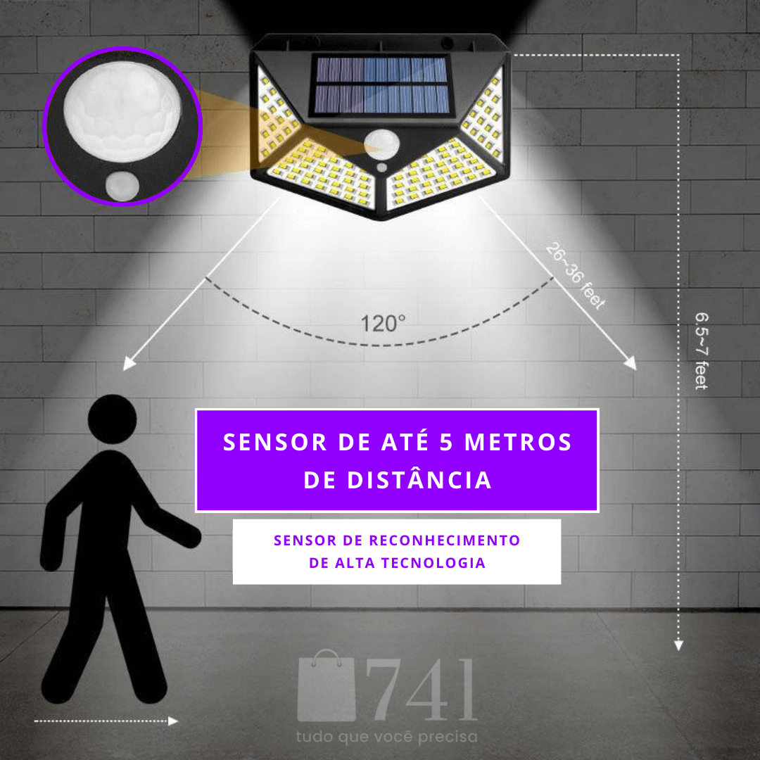 Arandela Refletor Solar LED com Sensor de Presença para Iluminação Externa - SolarEco