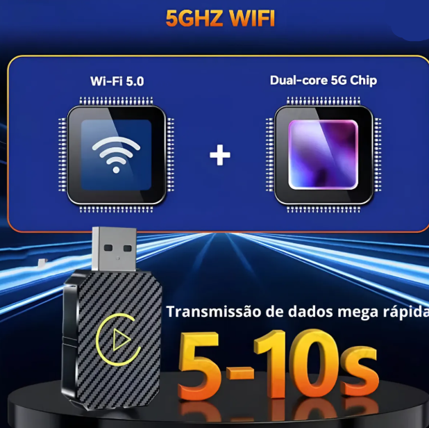 Adaptador CarPlay e Android Auto Sem Fio - Frete Grátis