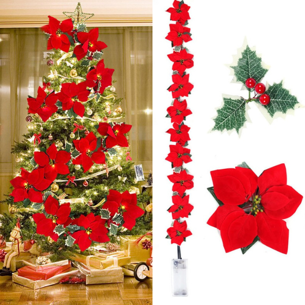 Cordão de Flores Iluminadas Decoração Arvore de Natal em LED