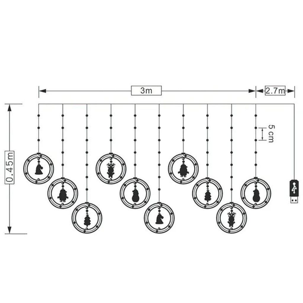 Corda de Luz LED Personagens Natalinos Enfeites e Decoração de Natal