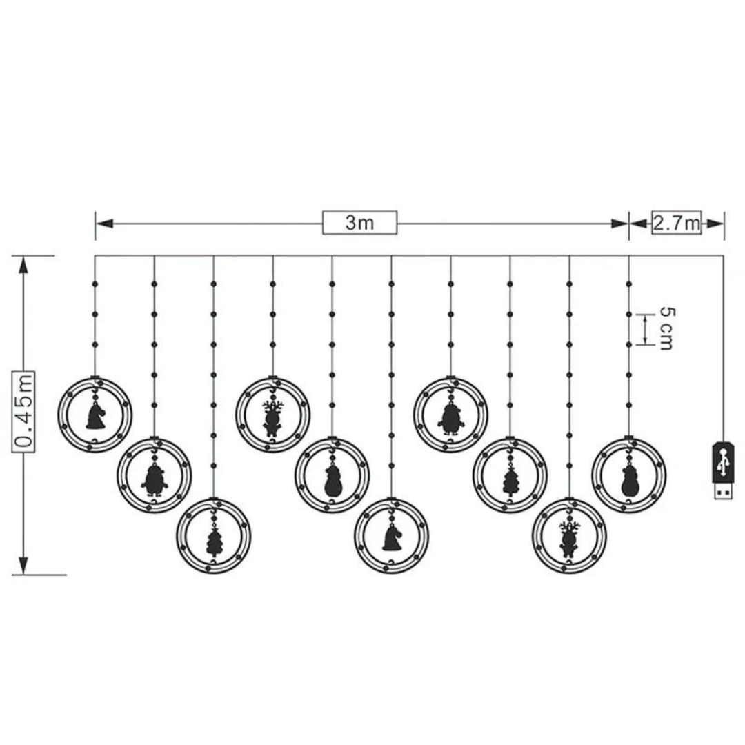 Corda de Luz LED Personagens Natalinos Enfeites e Decoração de Natal