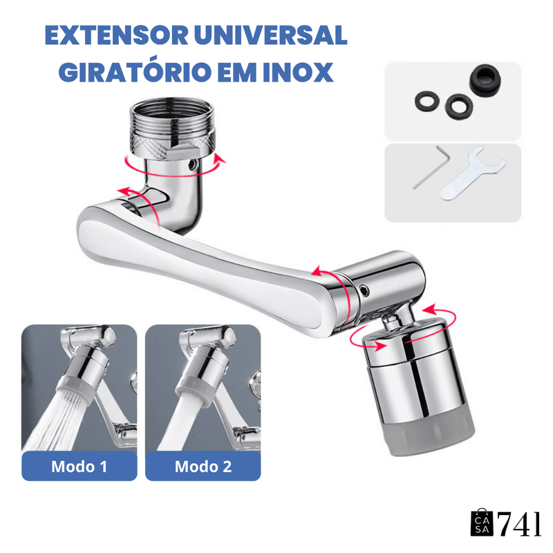 Extensor Articulado de Torneira Universal Aerador Giratório em Inox Pia de Banheiro - Rotação de 1080º