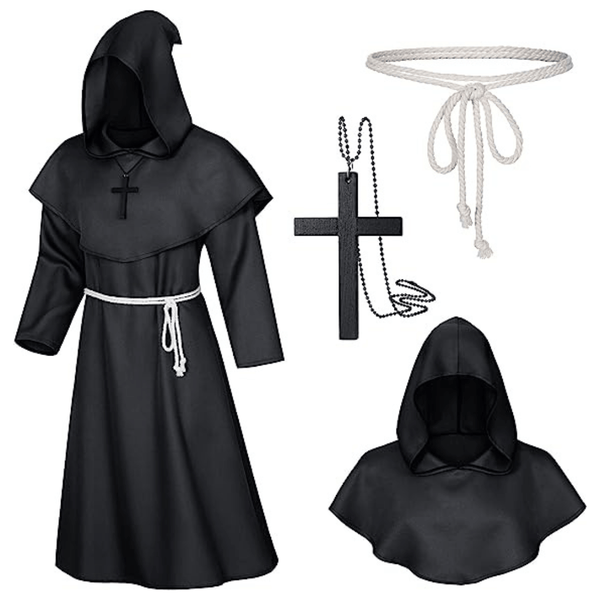 Roupa Medieval com Capuz Fantasia Halloween Monge, Mago e Sacerdote
