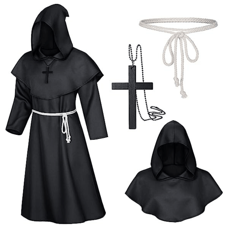 Roupa Medieval com Capuz Fantasia Halloween Monge, Mago e Sacerdote