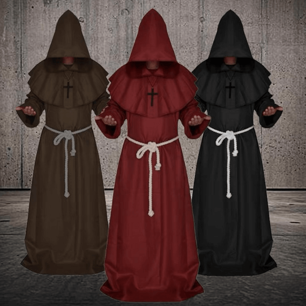 Roupa Medieval com Capuz Fantasia Halloween Monge, Mago e Sacerdote