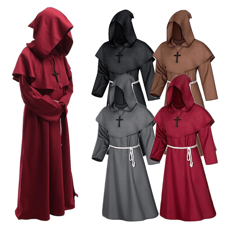 Roupa Medieval com Capuz Fantasia Halloween Monge, Mago e Sacerdote