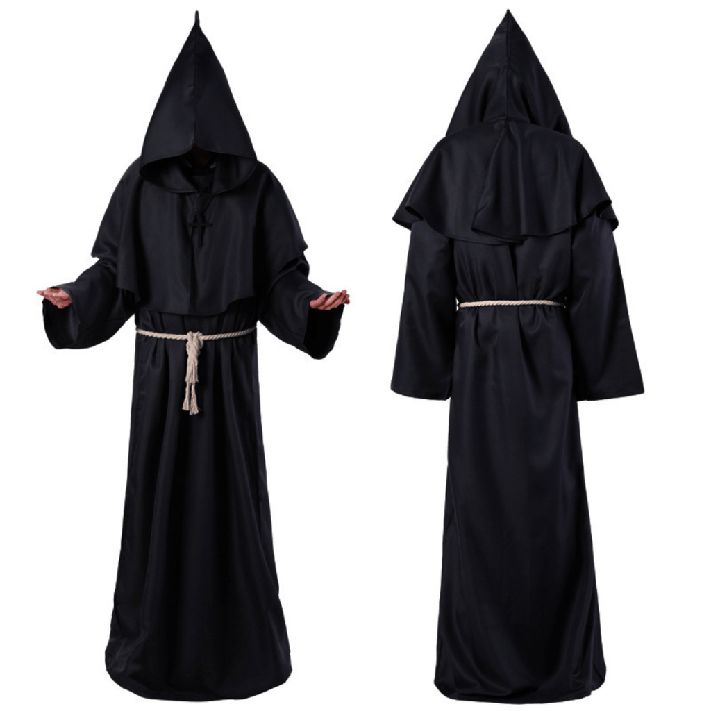Roupa Medieval com Capuz Fantasia Halloween Monge, Mago e Sacerdote