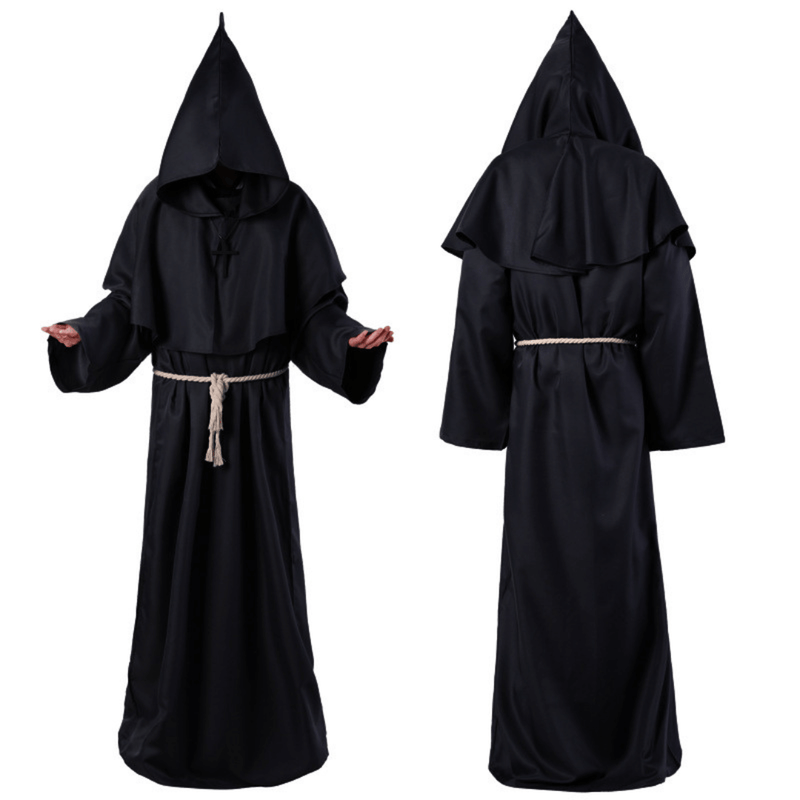 Roupa Medieval com Capuz Fantasia Halloween Monge, Mago e Sacerdote