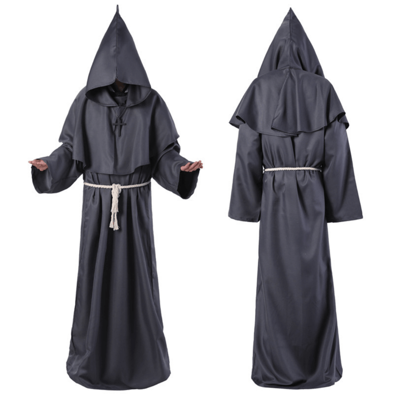 Roupa Medieval com Capuz Fantasia Halloween Monge, Mago e Sacerdote