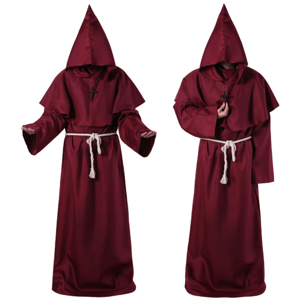 Roupa Medieval com Capuz Fantasia Halloween Monge, Mago e Sacerdote
