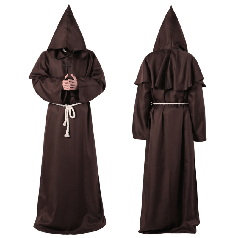 Roupa Medieval com Capuz Fantasia Halloween Monge, Mago e Sacerdote