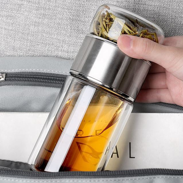 Garrafa para Chá de Vidro Camada Dupla com Infusor 360ml Eco-Friendly
