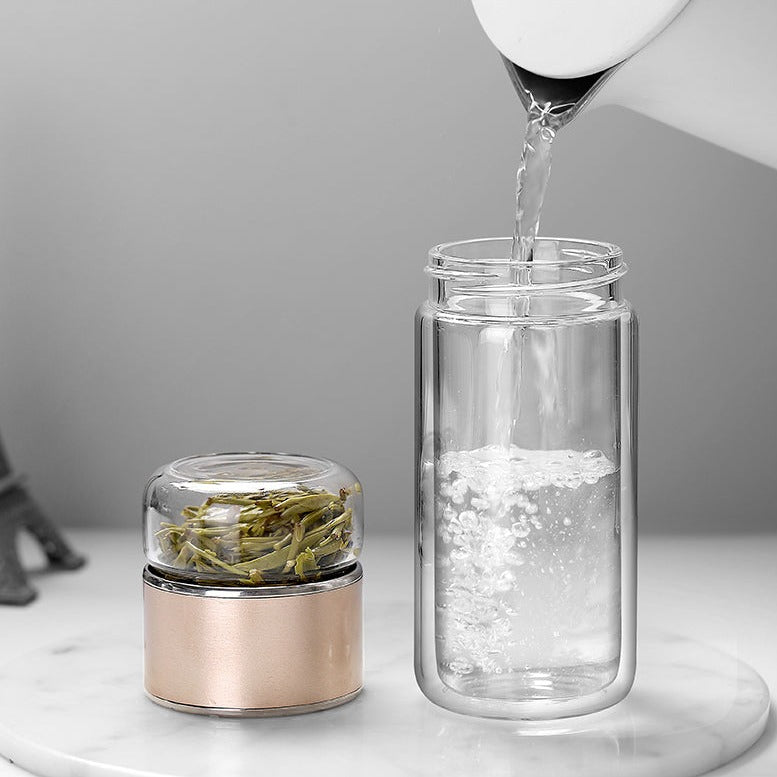 Garrafa para Chá de Vidro Camada Dupla com Infusor 360ml Eco-Friendly