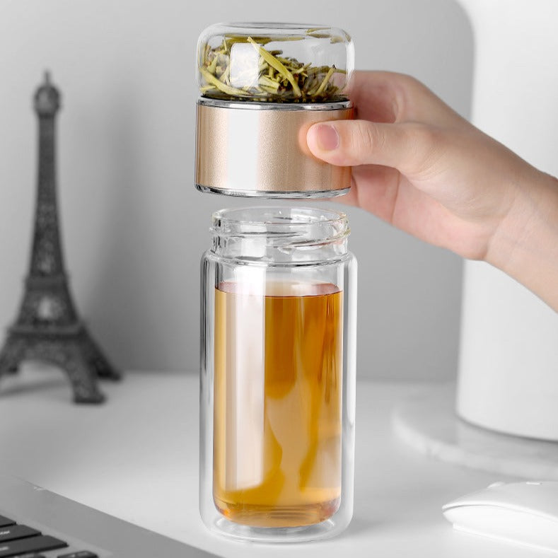Garrafa para Chá de Vidro Camada Dupla com Infusor 360ml Eco-Friendly