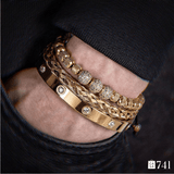 Kit Luxo 3 Pulseiras Masculinas de Aço Inoxidável Joias Artesanais