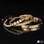Kit Luxo 3 Pulseiras Masculinas de Aço Inoxidável Joias Artesanais