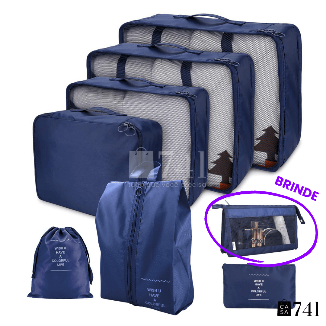Kit Organizador de Mala para Viagem Happy Travel™ - 7 peças [BRINDE 1 Necessarie]