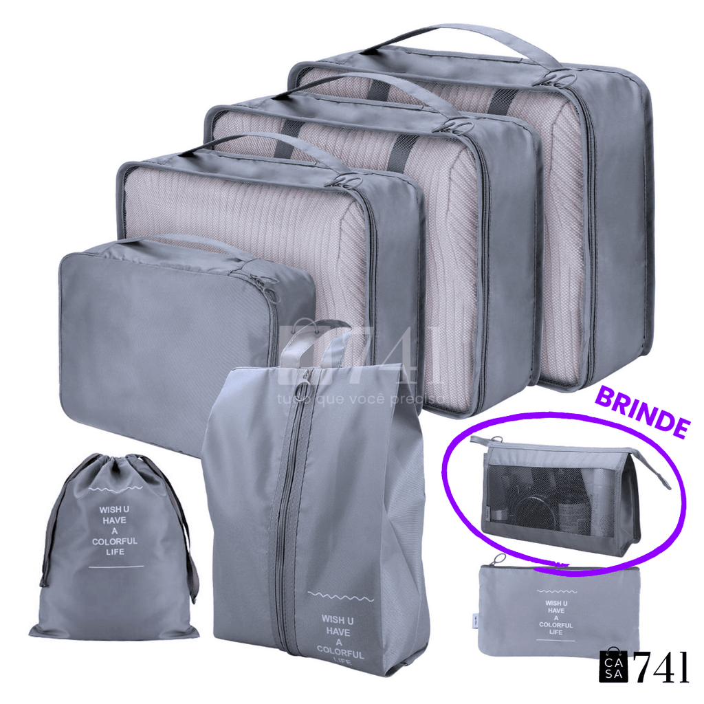 Kit Organizador de Mala para Viagem Happy Travel™ - 7 peças [BRINDE 1 Necessarie]