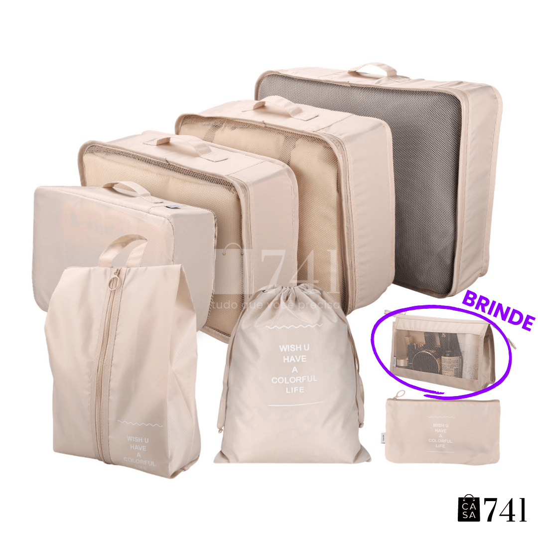 Kit Organizador de Mala para Viagem Happy Travel™ - 7 peças [BRINDE 1 Necessarie]