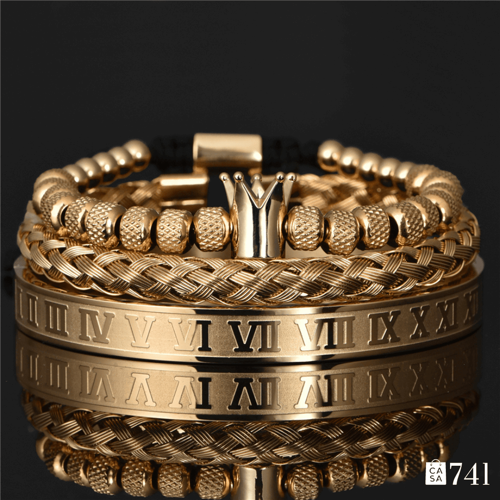 Kit Romano 3 Pulseiras Masculinas de Aço Inoxidável Joias Artesanais