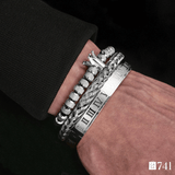 Kit Romano 3 Pulseiras Masculinas de Aço Inoxidável Joias Artesanais