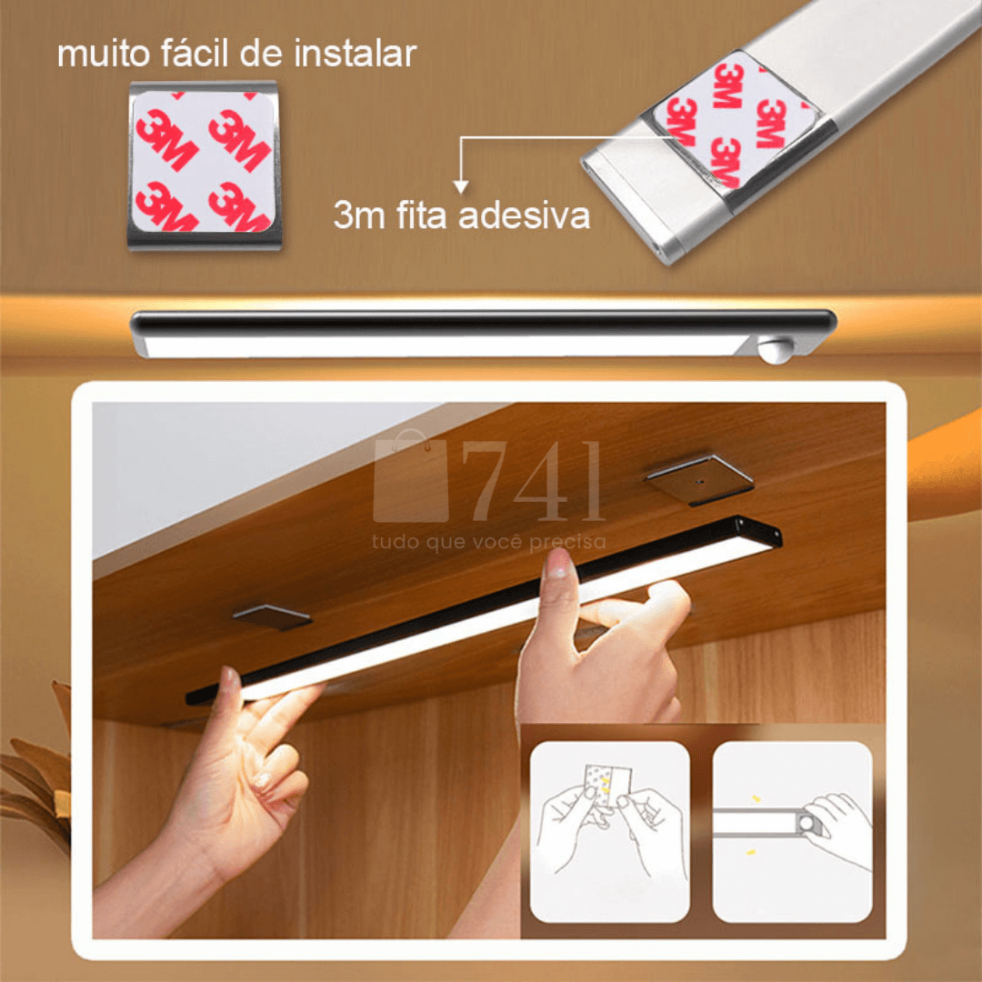 Luminária LED Fina com Sensor de Presença Recarregável e sem Fio