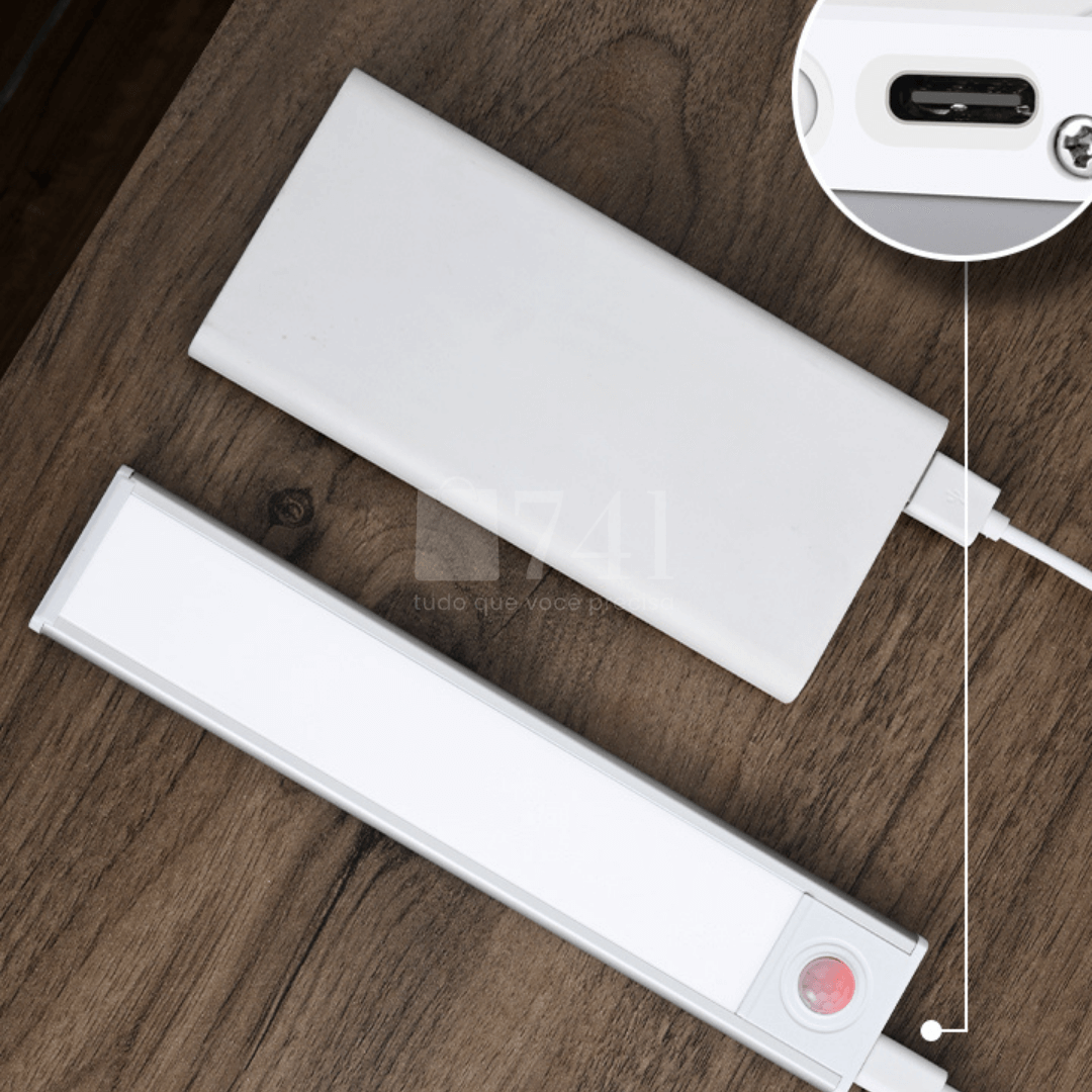 Luminária LED Fina com Sensor de Presença Recarregável e sem Fio