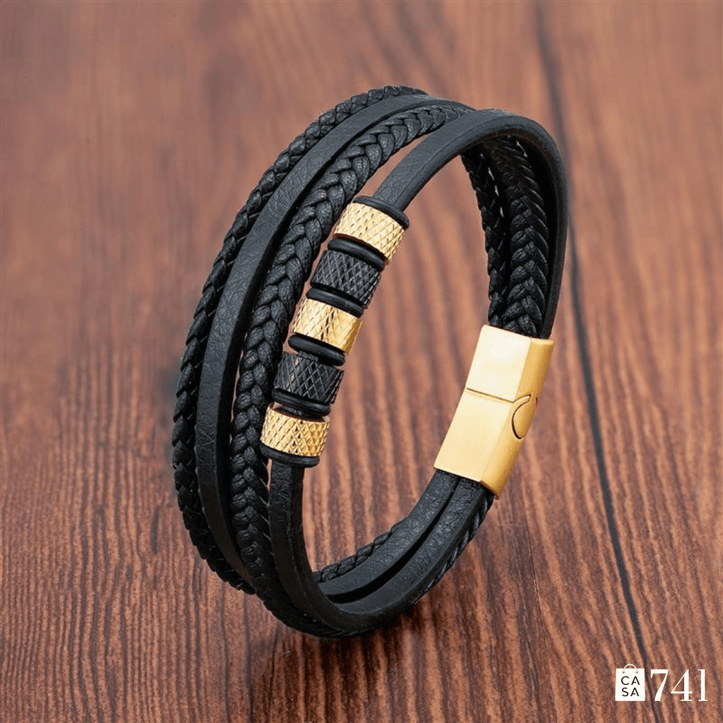 Pulseira de Couro Masculina 4 em 1