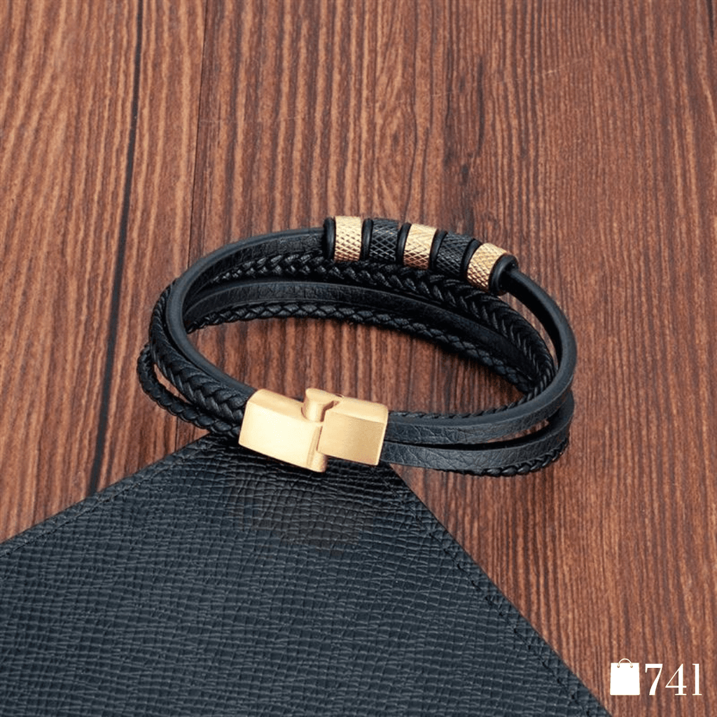 Pulseira de Couro Masculina 4 em 1