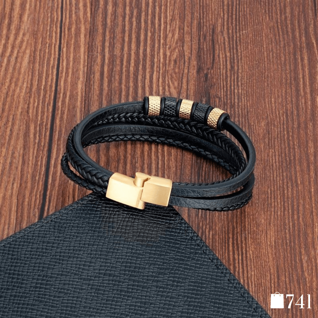 Pulseira de Couro Masculina 4 em 1