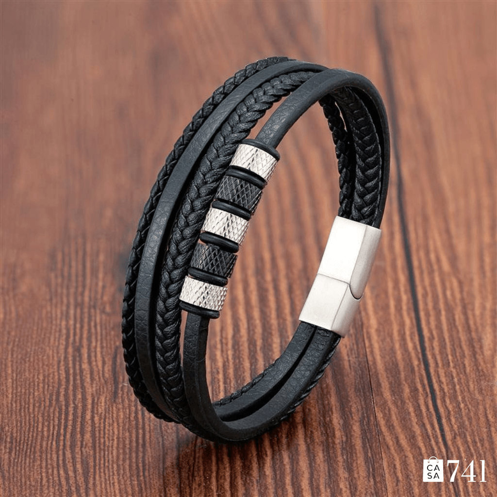 Pulseira de Couro Masculina 4 em 1