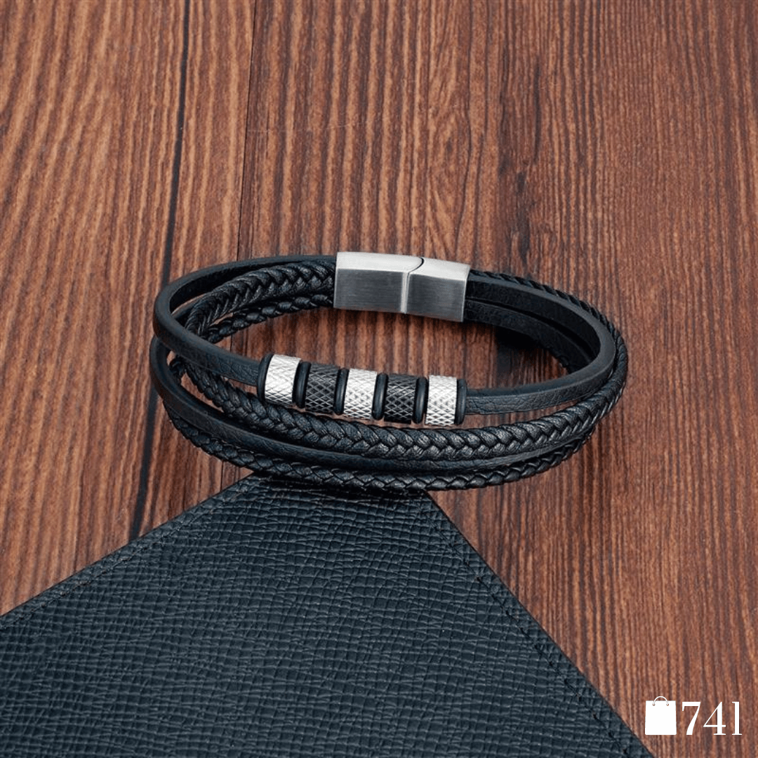 Pulseira de Couro Masculina 4 em 1