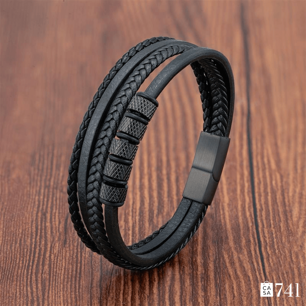 Pulseira de Couro Masculina 4 em 1