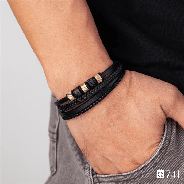 Pulseira de Couro Masculina 4 em 1