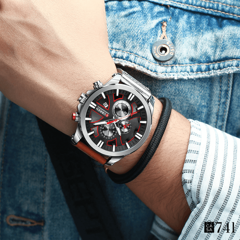 Relógio Masculino Quartzo de Couro Curren Estilo Casual [+BRINDE]