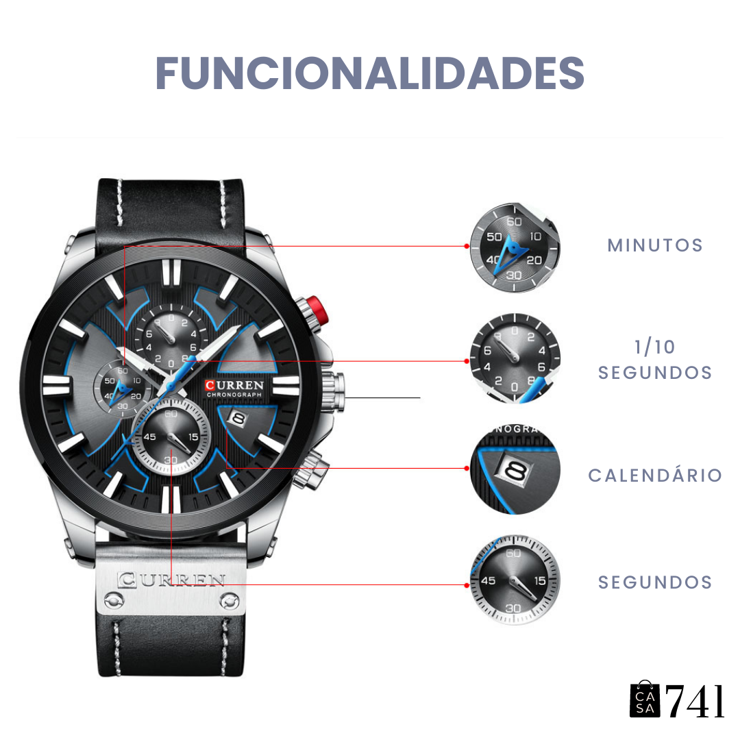 Relógio Masculino Quartzo de Couro Curren Estilo Casual [+BRINDE]
