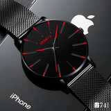 Relógio Masculino de Luxo Geneva Preto e Vermelho - Aço Inoxidável